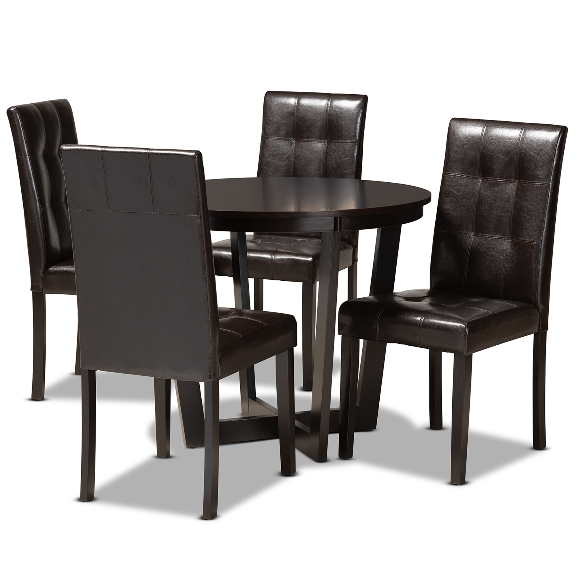 Baxton Studio Vida Modern and Contemporary Dark Brown Faux Leather Upholstered and Dark Brown Finished Wood 5-Piece Dining Set